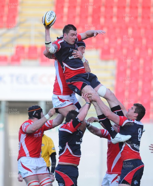 16.05.09 - Magners League Rugby -  Llanelli Scarlets v Ulster Ulster's Ryan Caldwell takes a lineout ball 