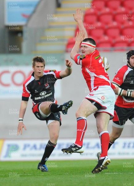 16.05.09 - Magners League Rugby -  Llanelli Scarlets v Ulster Scarlets' Ken Owens tries to charge a kick from Ulster's Niall O'Connor 