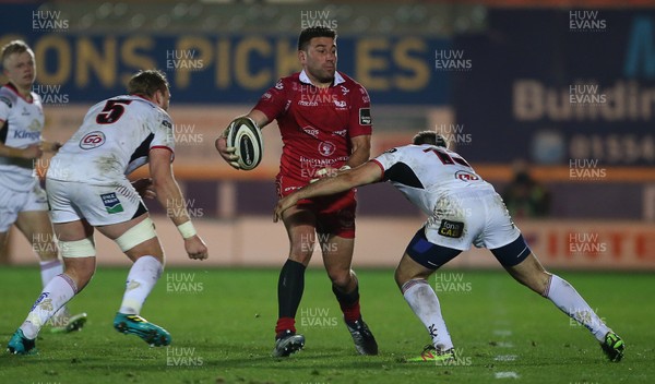 231118 - Scarlets v Ulster - Guinness PRO14 - Kieron Fonotia of Scarlets is tackled by Michael Lowry of Ulster