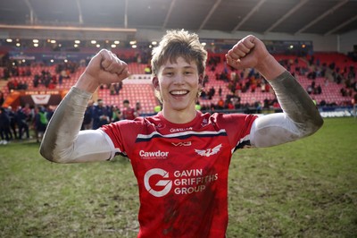 240126 - Scarlets v Ulster - United Rugby Championship - Ellis Mee of Scarlets celebrates at full time