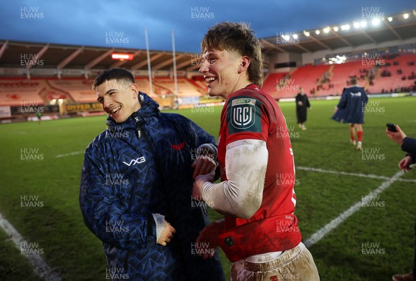 240126 - Scarlets v Ulster - United Rugby Championship - Joe Hawkins and Ellis Mee of Scarlets at full time