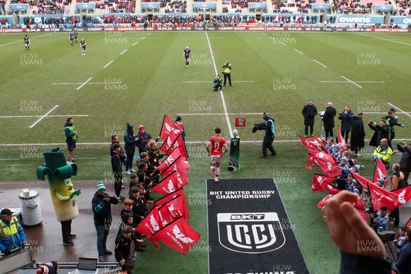 240126 - Scarlets v Ulster - United Rugby Championship - Eddie James of Scarlets runs out onto the pitch before the game on his 50th appearance