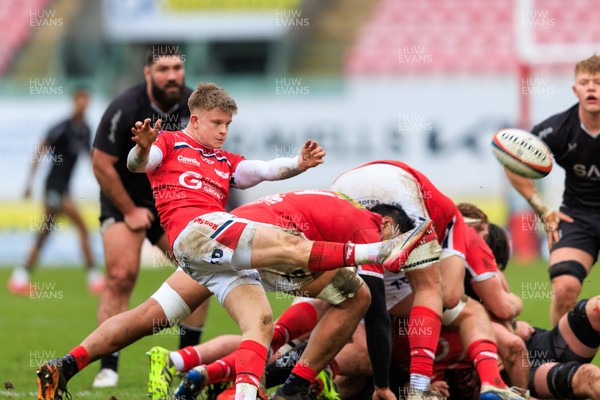 240126 - Scarlets v Ulster - United Rugby Championship - Archie Hughes of Scarlets kicks the ball