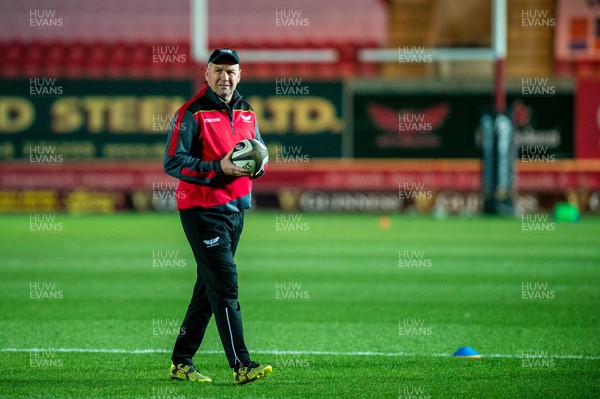 240218 - Scarlets v Ulster, Guinness PRO14 -  Wayne Pivac Scarlets Head Coach looks on ahead of the game 