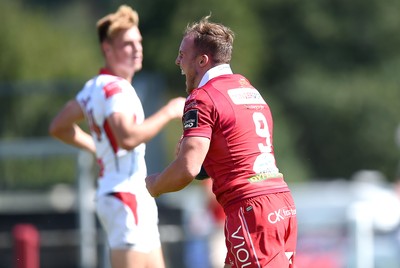 240819 - Scarlets A v Ulster A - Celtic Cup - Efan Jones of Scarlets celebrates try