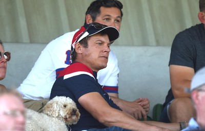 240819 - Scarlets A v Ulster A - Celtic Cup - Scarlets coach Brad Mooar looks on