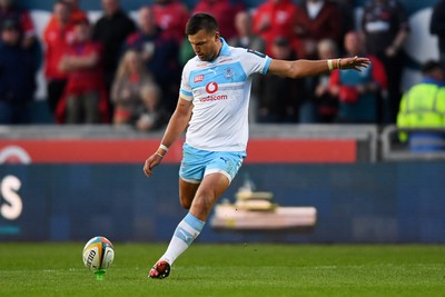 250426 - Scarlets v Vodacom Bulls - United Rugby Championship - Handre Pollard of Bulls kicks the conversion