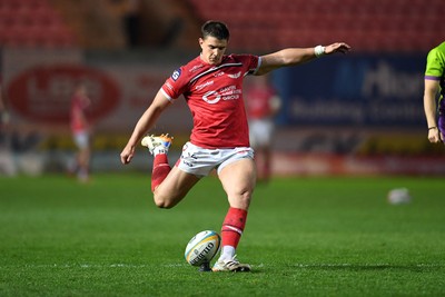 250426 - Scarlets v Vodacom Bulls - United Rugby Championship - Joe Hawkins of Scarlets kicks the conversion