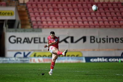 250426 - Scarlets v Vodacom Bulls - United Rugby Championship - Joe Hawkins of Scarlets kicks a penalty