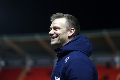 270123 - Scarlets v Vodacom Bulls - United Rugby Championship - A happy Scarlets Head Coach Dwayne Peel at full time