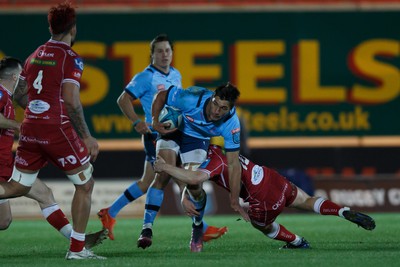 270123 - Scarlets v Vodacom Bulls - United Rugby Championship - Harold Vorster of Blue Bulls is tackled