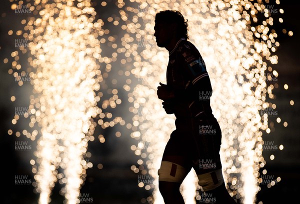 270123 - Scarlets v Vodacom Bulls - United Rugby Championship - Sam Lousi of Scarlets runs through the fireworks onto the field