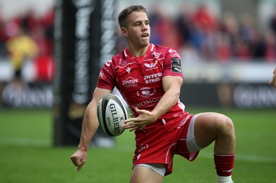 121019 - Scarlets v Zebre Rugby - Guinness PRO14 - Kieran Hardy of Scarlets celebrates scoring a try