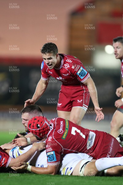 151022 - Scarlets v Zebre Parma - United Rugby Championship - Kieran Hardy of Scarlets encourages his forwards