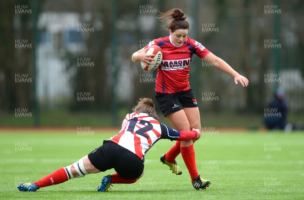 060316 - Scarlets Women v Ospreys Women -Jodie Davies of Scarlets beats tackle by Beth Preece