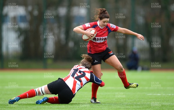 060316 - Scarlets Women v Ospreys Women -Jodie Davies of Scarlets beats tackle by Beth Preece