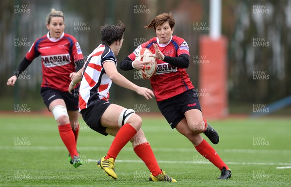 060316 - Scarlets Women v Ospreys Women -Karen Mayze of Scarlets takes on Mel Clay of Ospreys