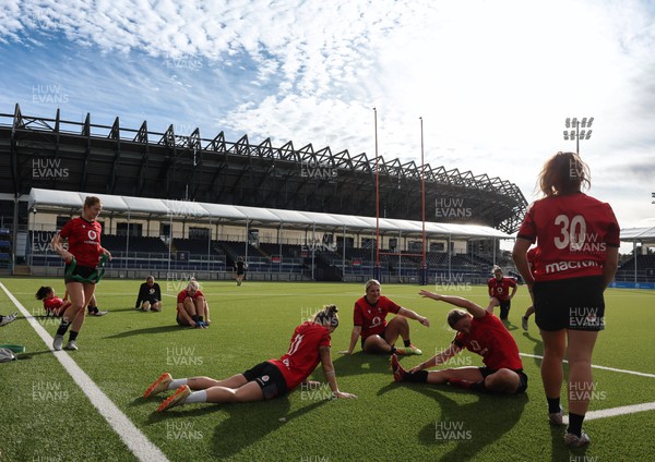 200923 - Scotland Women and Wales Women Combined Training Session -  The Wales Women team warm up for a combined training session at Murrayfield, Edinburgh