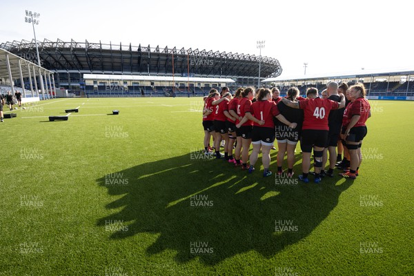 200923 - Scotland Women and Wales Women Combined Training Session - Wales huddle up during a combined training session with Scotland in Edinburgh