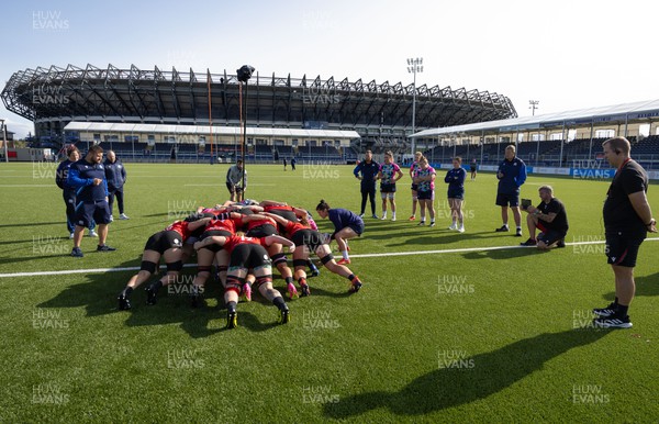 200923 - Scotland Women and Wales Women Combined Training Session - The Welsh and Scottish packs scrummage against each other during a combined training session in Edinburgh