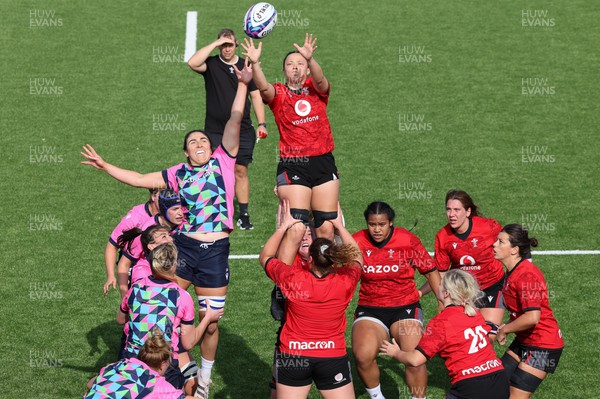 200923 - Scotland Women and Wales Women Combined Training Session - Alisha Butchers contests a line out during a combined training session against Scotland in Edinburgh