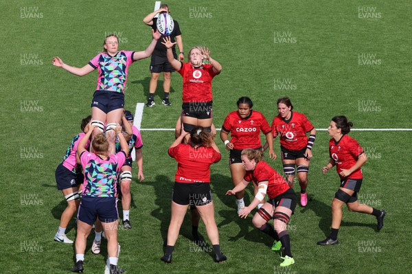 200923 - Scotland Women and Wales Women Combined Training Session - Alex Callender contests a line out during a combined training session against Scotland in Edinburgh