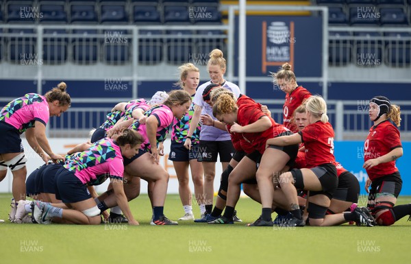 200923 - Scotland Women and Wales Women Combined Training Session - The Wales and Scotland team prepare to scrummage during a combined training session in Edinburgh