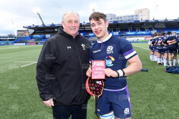 040418 - Scotland U18 v France U18 - Under 18 Six Nations Festival - Anthony Buchanan presents Archie Smeaton with his award