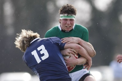 10.04.10 Scotland U18 v Ireland U18 - Under 18s 5 Nations Festival -  Ireland's Aaron Thomas is tackled by Scotland's Michael Crawley(13) & Mark Bennett. 