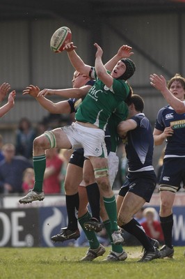 10.04.10 Scotland U18 v Ireland U18 - Under 18s 5 Nations Festival -  Ireland's Jack Conan & Scotland's George Turner compete for a high ball. 