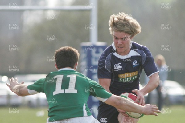 10.04.10 Scotland U18 v Ireland U18 - Under 18s 5 Nations Festival -  Scotland's Michael Crawley takes on Ireland's Sam Coughlan Murray. 