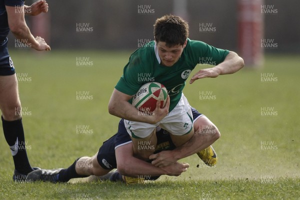 10.04.10 Scotland U18 v Ireland U18 - Under 18s 5 Nations Festival -  Ireland's Sam Coughlan Murray is tackled by Scotland's Mark Bennett.. 