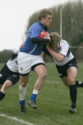 06.04.10 Scotland U18 v Italy U18 - Under 18s 5 Nations Festival -  Italy's Andrea Buondonno is tackled into touch by Scotland's Andrew Hall(L) & Michael Crawley. 