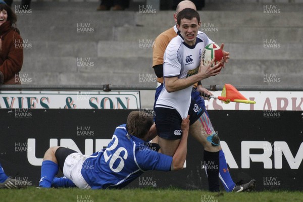 06.04.10 Scotland U18 v Italy U18 - Under 18s 5 Nations Festival -  Scotland's Harris Jones is caught by Italy's Lorenzo Volpi. 