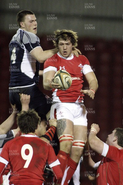 06.02.09 - Scotland U20 v Wales U20... Nick Campbell of Scotland outjumped by Sam Pailor of Wales. 
