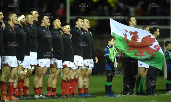 080319 - Scotland Under 20 v Wales Under 20 - U20s 6 Nations Championship - Wales players during the anthems