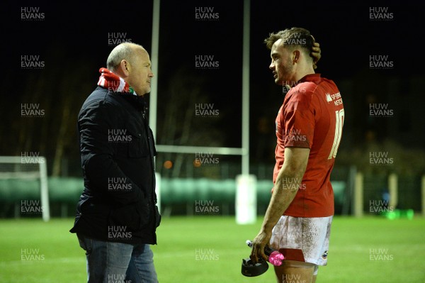 080319 - Scotland Under 20 v Wales Under 20 - U20s 6 Nations Championship - Cai Evans of Wales talks to his father Ieuan