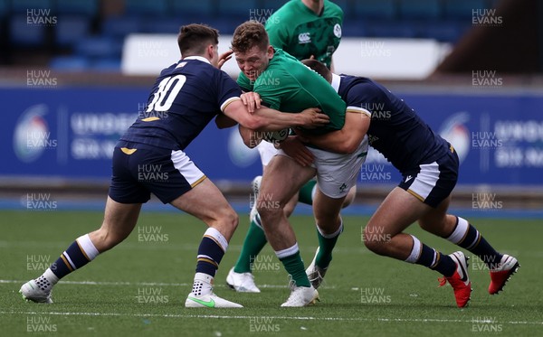 190621 - Scotland U20s v Ireland U20s - U20s 6 Nations Championship - Cathal Forde of Ireland is challenged by Cameron Scott and Elliot Groulay of Scotland