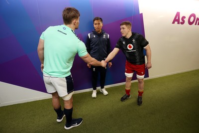 070325 - Scotland U20s v Wales U20s - U20s 6 Nations Championship - Captains Freddy Douglas of Scotland and Harry Beddall of Wales at the coin toss