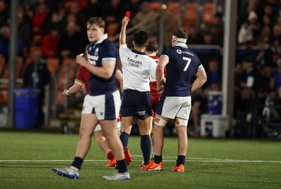 070325 - Scotland U20s v Wales U20s - U20s 6 Nations Championship - Logan Franklin of Wales is given a red card by referee Katsuki Furuse