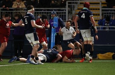 070325 - Scotland U20s v Wales U20s - U20s 6 Nations Championship - Ioan Emanuel of Wales scores a try