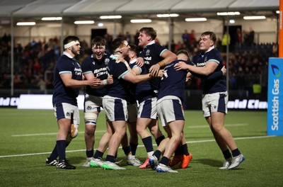 070325 - Scotland U20s v Wales U20s - U20s 6 Nations Championship - Scotland celebrate the victory at full time