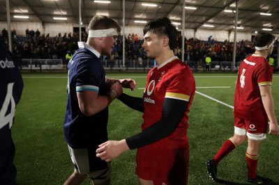 070325 - Scotland U20s v Wales U20s - U20s 6 Nations Championship - Elijah Evans of Wales shakes hands with opposition team at full time