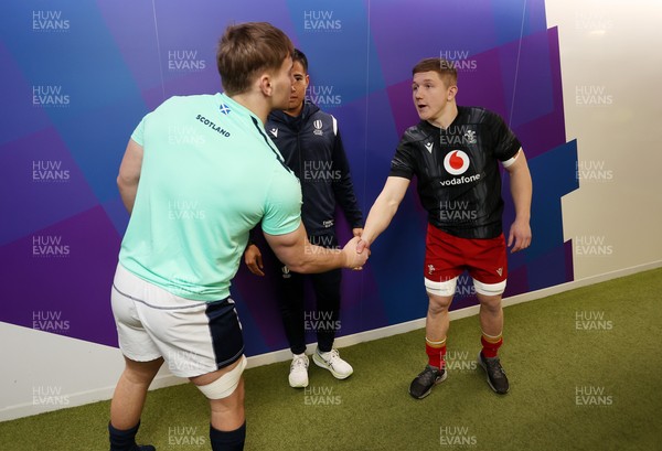 070325 - Scotland U20s v Wales U20s - U20s 6 Nations Championship - Captains Freddy Douglas of Scotland and Harry Beddall of Wales at the coin toss