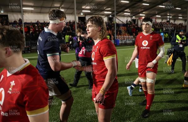 070325 - Scotland U20s v Wales U20s - U20s 6 Nations Championship - Aidan Boshoff of Wales shakes hands with opposition team at full time