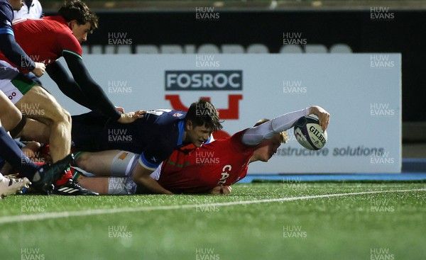 100223 - Scotland U20s v Wales U20s - U20s 6 Nations Championship - Oli Andrew of Wales dives over the line to score a try