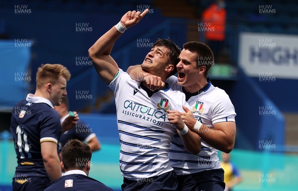 010721 - Scotland v Italy - U20s 6 Nations Championship - Lorenzo Pani of Italy celebrates scoring a try