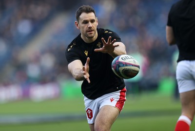 080325 - Scotland v Wales - Guinness 6 Nations Championship - Tomos Williams of Wales during the warm up