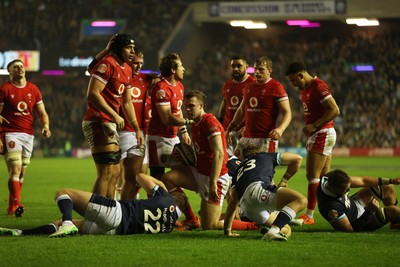 080325 - Scotland v Wales - Guinness 6 Nations Championship - Max Llewellyn of Wales scores a try