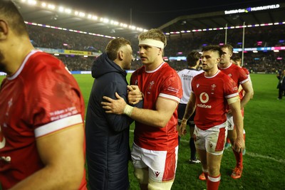 080325 - Scotland v Wales - Guinness 6 Nations Championship - Aaron Wainwright of Wales shakes hands with opposition team at full time